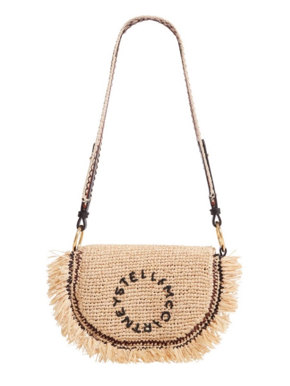 Stella McCartney Raffia Crochet Shoulder Bag Moon Guitar Logo Crossbody NWT
